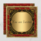 Alle Gold Black Red Retro Party Einladung (Vorne/Hinten)