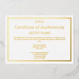 Alle Gold Foil Zertifikate für Authentizität Art Folieneinladung