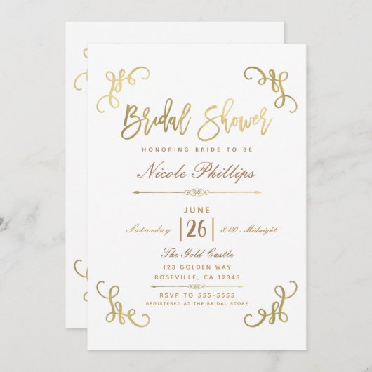 Alle Gold Imitate Fohlen Brautparty Script Typ Einladung (Vorne/Hinten)