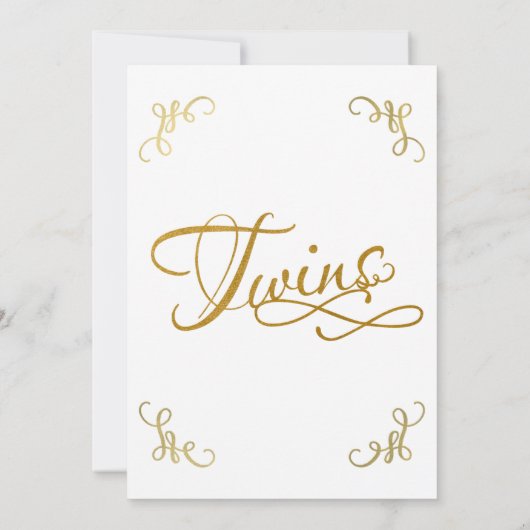 Alle Gold Imitate Foil Baby Dusche TWINS Script Ty Einladung (Rückseite)