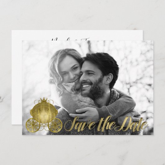 Alle Gold Princess Storybook Carriage Save the Dat Einladung (Vorne/Hinten)