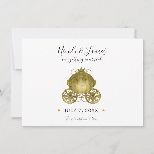 Alle Gold Princess Storybook Carriage Save the Dat Einladung (Rückseite)