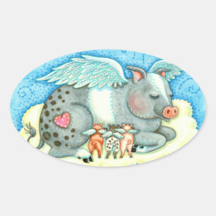 ALLE GUTEN PIGLETTEN GEHEN NACH HÜBEN, NIEDLICHE S OVALER AUFKLEBER