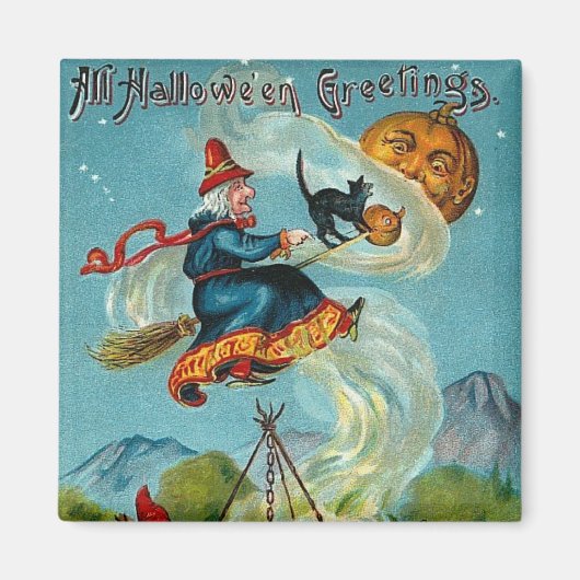 Alle Halloween-Grüße Fliegenden Hexe Magnet (Vorne)