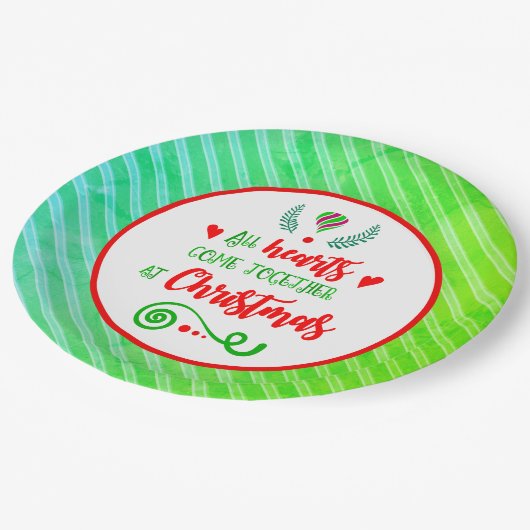 Alle Herzen treffen sich zu Weihnachten Pappteller (Schrägansicht)