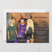 Alle Hexen zum Geburtstag rufen Halloween-Party Einladung (Vorderseite)