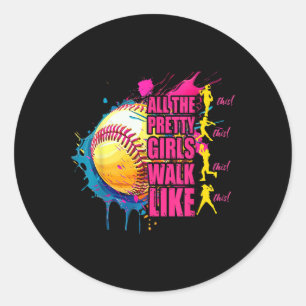Alle Hübschen Mädchen laufen wie dieser Softball-P Runder Aufkleber