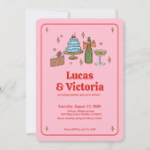 Alle in einem fett roten und rosa whimsical QR-Cod Einladung (Vorderseite)