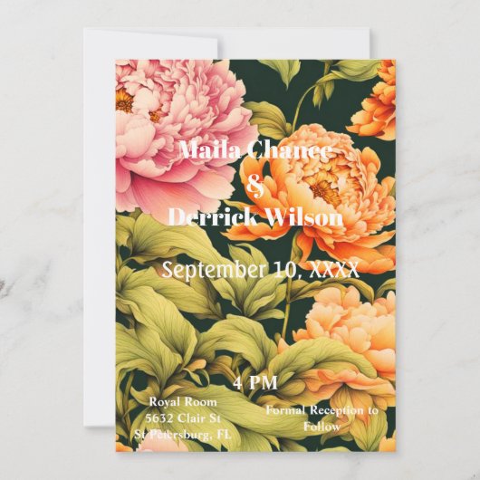 Alle in einem floralen rosa orangefarbenen Rahmen Einladung (Vorderseite)