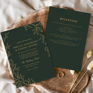 Alle in einem grünen Gold-Minimal-Leaf-Hochzeit Einladung