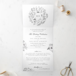 Alle in einem | Klassische Botanische Hochzeiten Dreifach Gefaltete Einladung