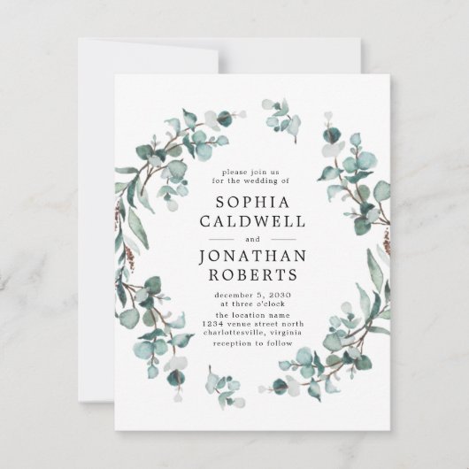 Alle in einem QR-Code Eukalyptus Greenerity Weddin Einladung (Vorderseite)