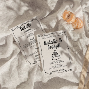 Alle in einer Hand gezeichnete Kuchen Retro-Rahmen Einladung