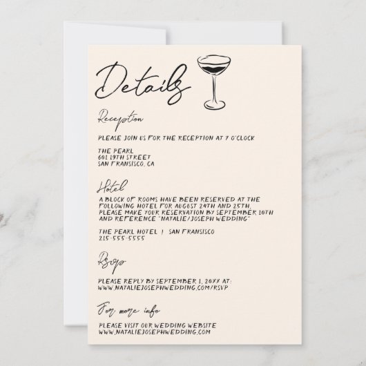 Alle in einer Hand gezeichnetes geschriebenes Paar Einladung (Rückseite)