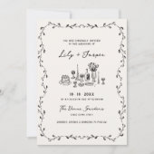 Alle in einer Hand gezogene Reben QR Code Hochzeit Einladung (Vorderseite)