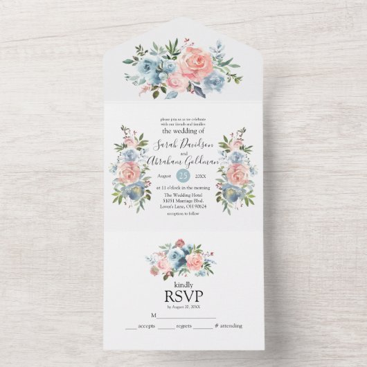 Alle in einer Hochzeit Einladungen rosa blauer Flo (Innen Boden)