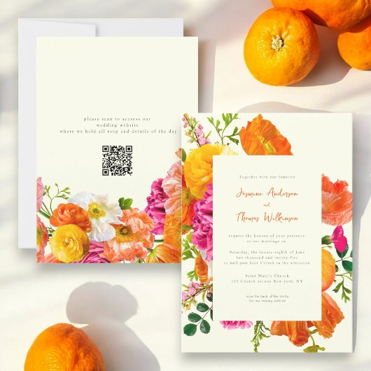 alle in einer Hochzeit qr code Orangenmohn Hochzei Einladung