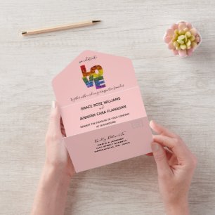 Alle in einer LIEBE Red Themed Same Wedding All In One Einladung