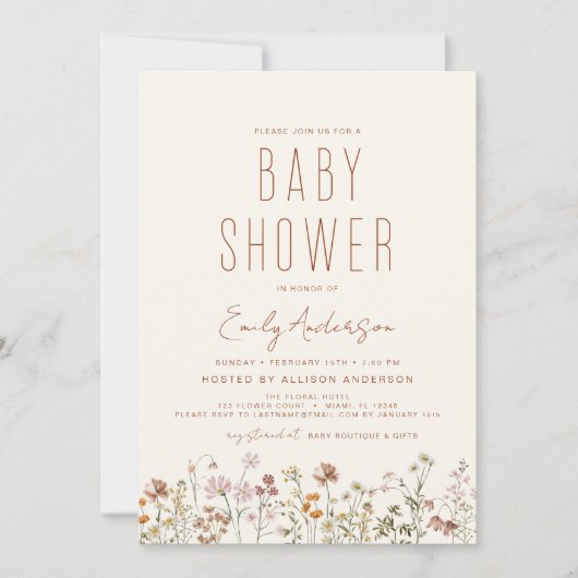 Alle in einer Wildblume Boho Baby Dusche Einladung (Vorderseite)