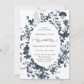 Alle in einer Wildblume Frame Navy & White Wedding Einladung (Vorderseite)