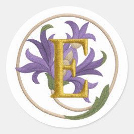 ALLE INITIALE Stickerei Lila Blumen aussehen Runder Aufkleber