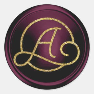 ALLE INITIALEN Gold Kreis Monogramm Dunkle Pflaume Runder Aufkleber