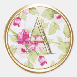 ALLE INITIALEN Gold Monogram Pink Floral Runder Aufkleber