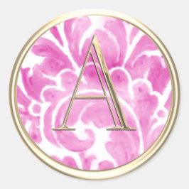 ALLE INITIALEN Gold Monogram Pink Plume Runder Aufkleber