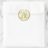 ALLE INITIALEN Gold Monogram Yellow Floral Runder Aufkleber (Tasche)