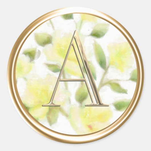 ALLE INITIALEN Gold Monogram Yellow Floral Runder Aufkleber (Vorderseite)
