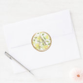 ALLE INITIALEN Gold Monogram Yellow Floral Runder Aufkleber (Umschlag)