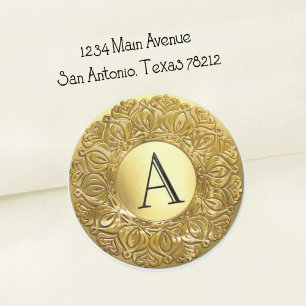 ALLE INITIALEN Gold Monogramm 3 Filigree Rand Runder Aufkleber