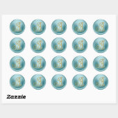ALLE INITIALEN Gold Monogramm 3 Soft Blau Runder Aufkleber (Blatt)