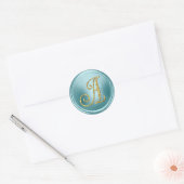 ALLE INITIALEN Gold Monogramm 3 Soft Blau Runder Aufkleber (Umschlag)