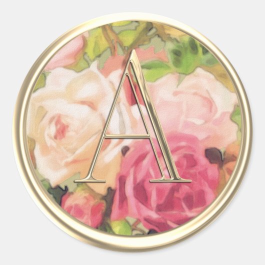 ALLE INITIALEN Gold Monogramm Rosa Rosen Runder Aufkleber (Vorderseite)