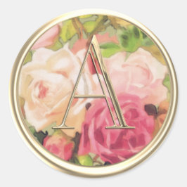 ALLE INITIALEN Gold Monogramm Rosa Rosen Runder Aufkleber