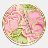 ALLE INITIALEN Gold Monogramm Rosa Rosen Runder Aufkleber (Vorderseite)