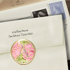 ALLE INITIALEN Gold Monogramm Rosa Rosen Runder Aufkleber