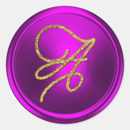 ALLE INITIALEN Gold-Schrift-Monogramm Fuchsia  Runder Aufkleber