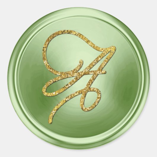 ALLE INITIALEN Gold Schrift Monogramm Hellgrün Runder Aufkleber (Vorderseite)