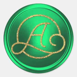 ALLE INITIALEN Goldener Kreis-Monogramm Kelly Grün Runder Aufkleber