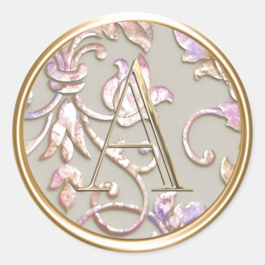 ALLE INITIALEN Monogramm Lila Pink Peach Damask Runder Aufkleber (Vorderseite)