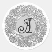 ALLE INITIALEN Schwarzes Monogramm 3 Filigran Grau Runder Aufkleber (Vorderseite)
