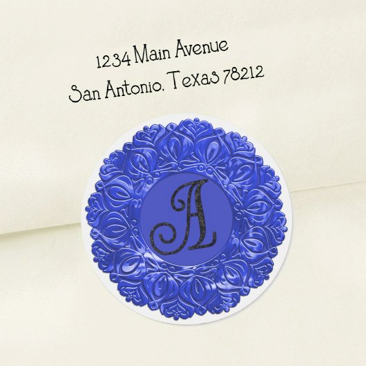 ALLE INITIALEN Schwarzes Monogramm 3 Filigree Rand Runder Aufkleber