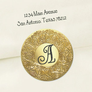 ALLE INITIALEN Schwarzes Monogramm 3 Filigree Rand Runder Aufkleber