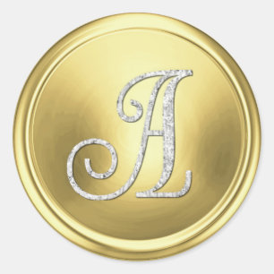 ALLE INITIALEN Silber-Monogramm 3 Gold Runder Aufkleber