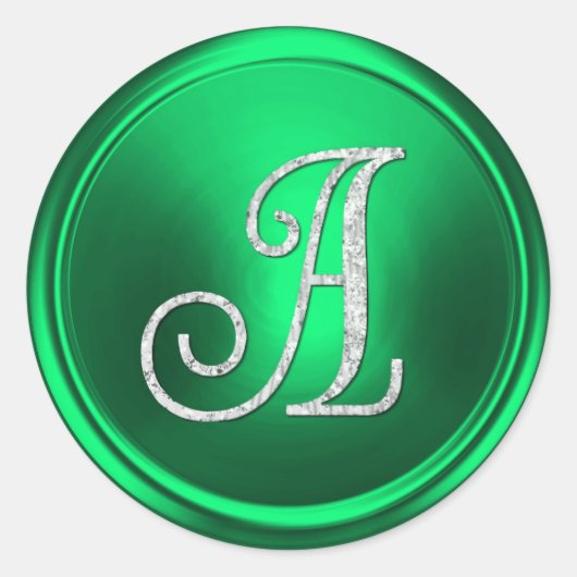 ALLE INITIALEN Silber Monogramm 3 Kelly Grün Runder Aufkleber (Vorderseite)
