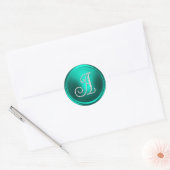 ALLE INITIALEN Silber Monogramm 3 Türkis Runder Aufkleber (Umschlag)