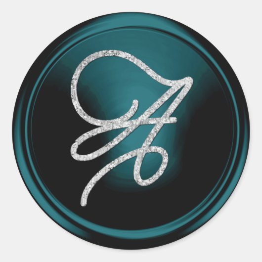ALLE INITIALEN Silber Schrift Monogramm Teal Blau Runder Aufkleber (Vorderseite)