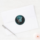 ALLE INITIALEN Silber Schrift Monogramm Teal Blau Runder Aufkleber (Umschlag)